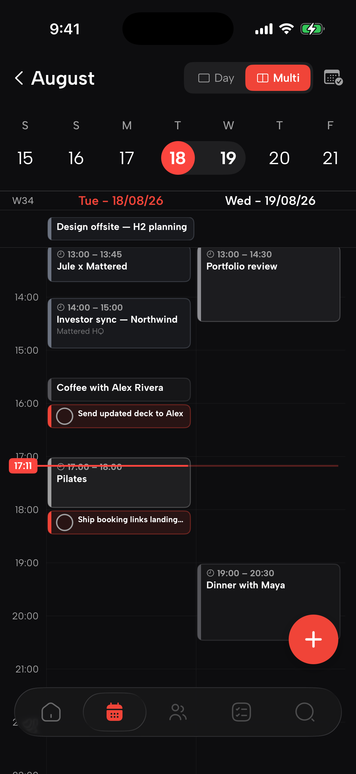 The smirk calendar: a focused two-day view of your schedule